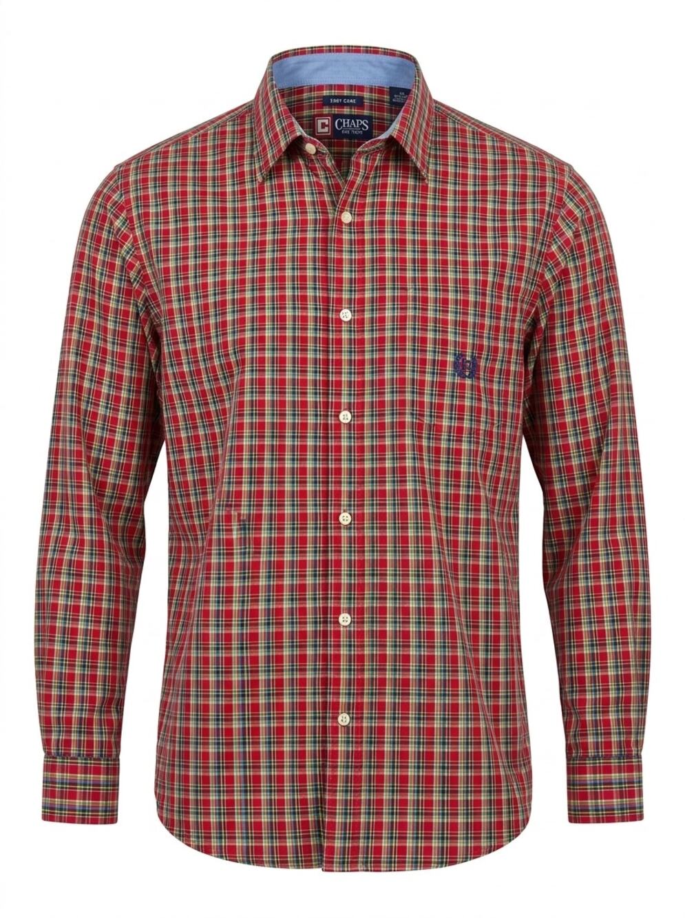 Chaps Red Plaid Easy Care Long Sleeve Button-Up Shirt Men Size L